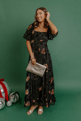 Brownstone Bliss Velvet Burnout Maxi Dress in Black