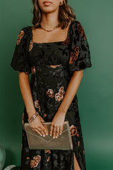 Brownstone Bliss Velvet Burnout Maxi Dress in Black