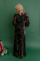Poised Romance Floral Velvet Burnout Maxi Dress in Black