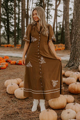 Autumn in Soho Embroidered Midi Dress
