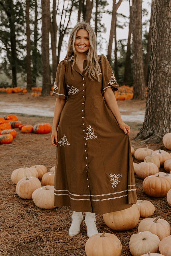 Autumn in Soho Embroidered Midi Dress