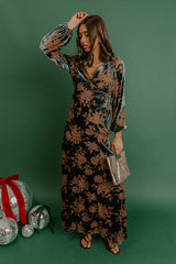 Poised Romance Floral Velvet Burnout Maxi Dress in Slate