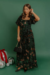 Brownstone Bliss Velvet Burnout Maxi Dress in Green