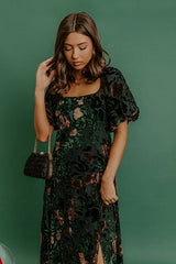 Brownstone Bliss Velvet Burnout Maxi Dress in Green