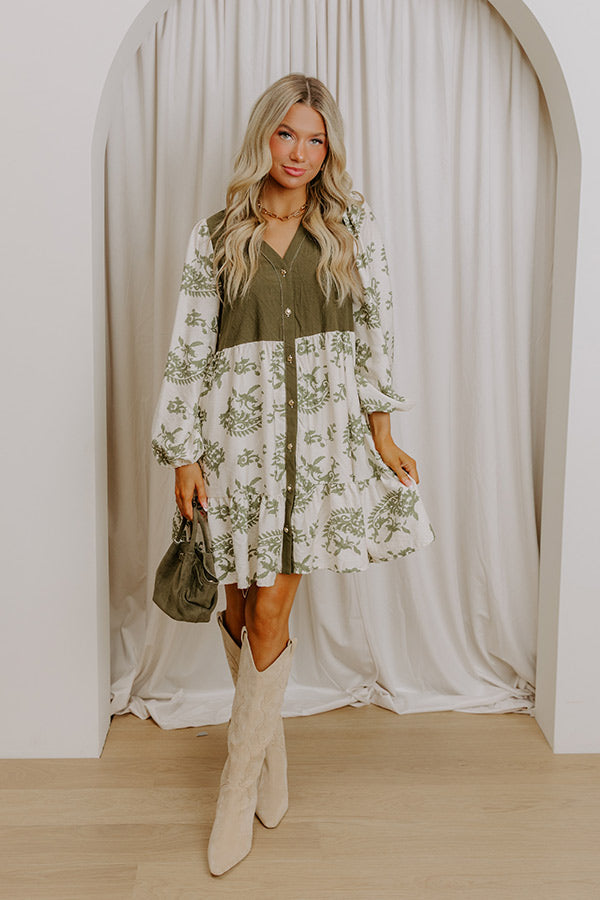 Harvest Charm Floral Mini Dress in Olive