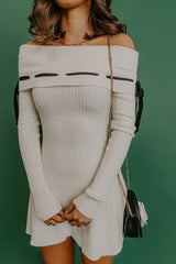 Modern Romance Ribbed Off Shoulder Mini Dress in Cream