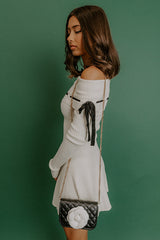 Modern Romance Ribbed Off Shoulder Mini Dress in Cream