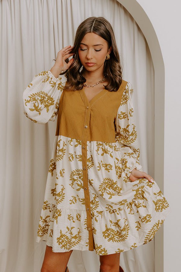 Harvest Charm Floral Mini Dress in Mustard