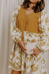 Harvest Charm Floral Mini Dress in Mustard