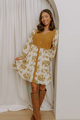Harvest Charm Floral Mini Dress in Mustard