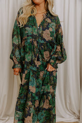 Oak Grove Tiered Floral Midi Dress in Navy