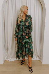 Oak Grove Tiered Floral Midi Dress in Navy
