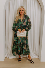 Oak Grove Tiered Floral Midi Dress in Navy