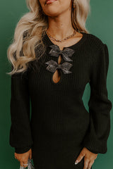 Darling Detail Knit Sweater Midi Dress in Black