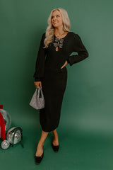 Darling Detail Knit Sweater Midi Dress in Black