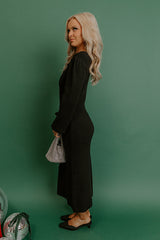 Darling Detail Knit Sweater Midi Dress in Black