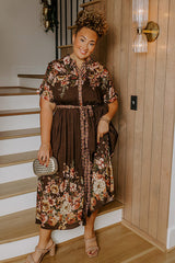 Sweet Symphony Floral Midi Dress in Chestnut Curves