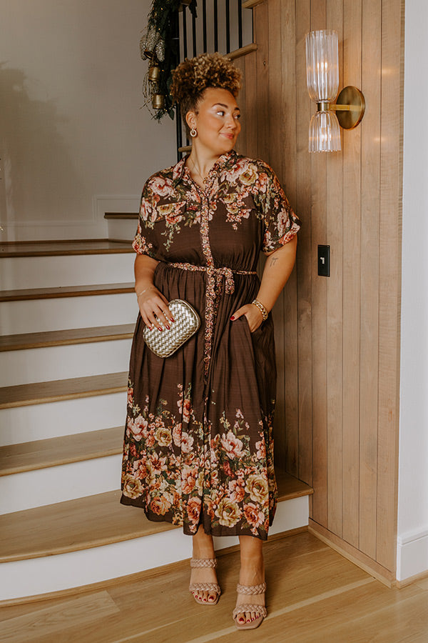 Sweet Symphony Floral Midi Dress in Chestnut Curves