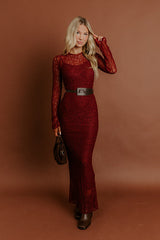 Twilight Muse Lace Maxi Dress in Merlot
