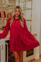 Toast To Fabulous Satin Pleated Mini Dress in Red