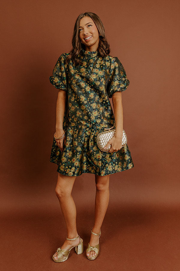 Moonlit Blooms Floral Jacquard Mini Dress