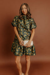 Moonlit Blooms Floral Jacquard Mini Dress