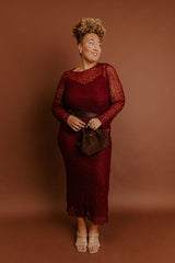 Twilight Muse Lace Maxi Dress in Merlot Curves