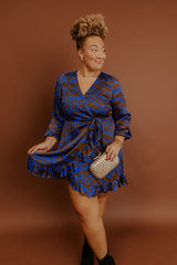 Dinner and a Movie Wrap Dress in Royal Blue Curves
