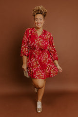 Luxury Excursions Floral Mini Dress in Red Curves