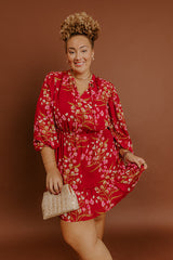 Luxury Excursions Floral Mini Dress in Red Curves