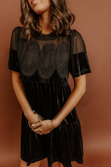 Delicate Daze Velvet Mini Dress in Black
