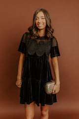 Delicate Daze Velvet Mini Dress in Black