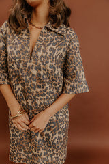 Metropolitan Mood Denim Leopard Mini Dress
