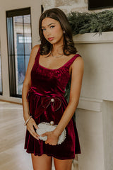 Twilight Toast Velvet Mini Dress in Merlot