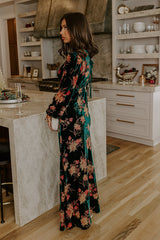 Poised Romance Floral Velvet Burnout Maxi Dress in Forest