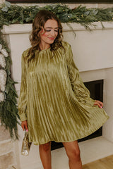 Toast To Fabulous Satin Pleated Mini Dress in Chartreuse