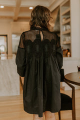 Chic Agenda Lace Applique Mini Dress in Black