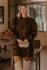 Timeless Treasures Floral Jacquard Mini Dress in Chocolate