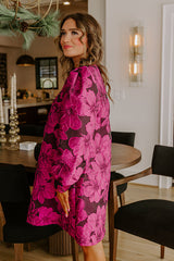 Timeless Treasures Floral Jacquard Mini Dress in Fuchsia