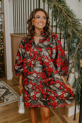 Polished And Poised Floral Jacquard Mini Dress in Black