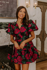 Rose Garden Chic Jacquard Mini Dress