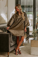 Uptown Radiance Babydoll Mini Dress in Gold