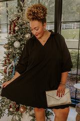 Dinner in Soho Scalloped Mini Dress in Black Curves