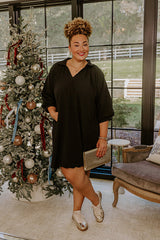 Dinner in Soho Scalloped Mini Dress in Black Curves