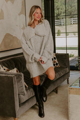Cozy Feels Pointelle Knit Sweater Mini Dress in Grey