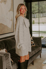 Cozy Feels Pointelle Knit Sweater Mini Dress in Grey