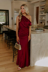 High Society Chic Satin One Shoulder Maxi Dress