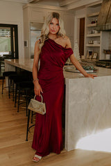High Society Chic Satin One Shoulder Maxi Dress
