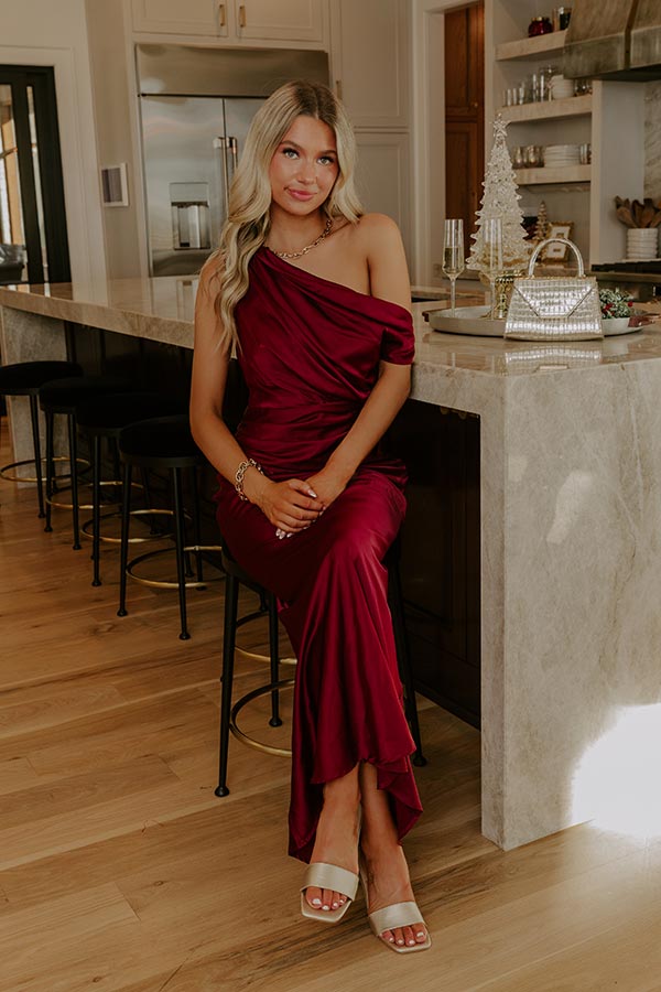 High Society Chic Satin One Shoulder Maxi Dress