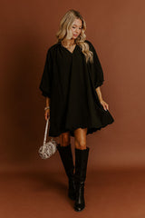 Dinner in Soho Scalloped Mini Dress in Black